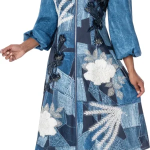 New - Denim Rhinestone Printed Two-Tone Dress  - 2 Sizes (LG or XL ) - Select Below